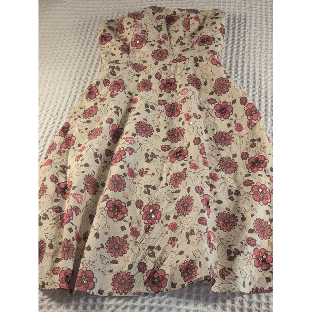 LOFT Cream Strapless Floral Sundress with Pink and Brown Flowers Size 4